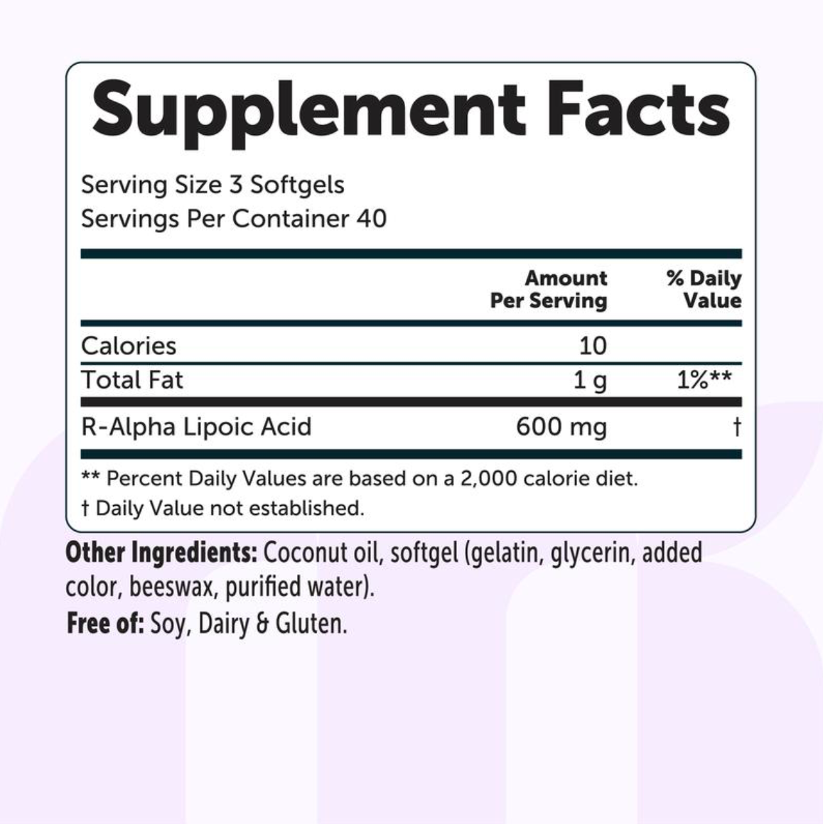 R Alpha Lipoic Acid 600mg with Coconut Oil, 90 Softgels