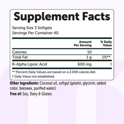 R Alpha Lipoic Acid 600mg with Coconut Oil, 90 Softgels